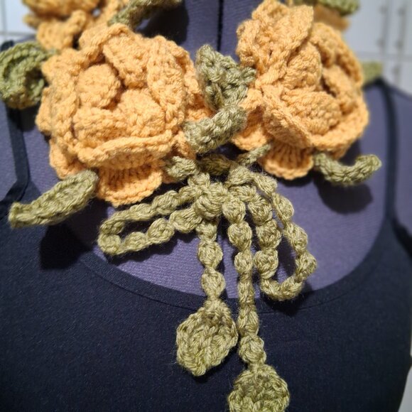 Rose Necklace Scarf Neckwarmer Mustard Yellow - Picture 3 of 5